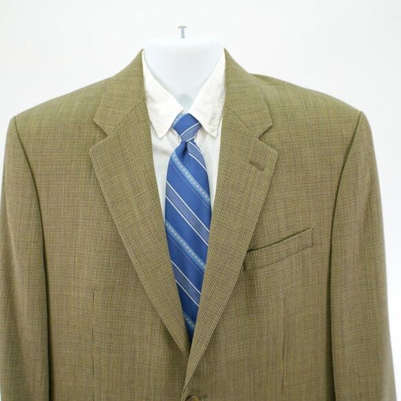Lauren Ralph Lauren Wool Sport Coat Green Brown Tan Check Woven 44L 2 Button - Picture 1 of 14